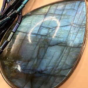 Handmade Sterling Silver Labradorite Pendant Necklace Multi Strand Beads Boho